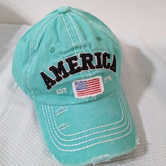 🧢 NEW Aqua America Flag Hat Adjustable Labor Day - Picture 3 of 6